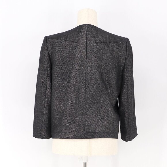 HELMUT LANG Black Metallic Tweed Cropped Tuxedo Blazer Jacket Size 8 - Picture 5 of 7